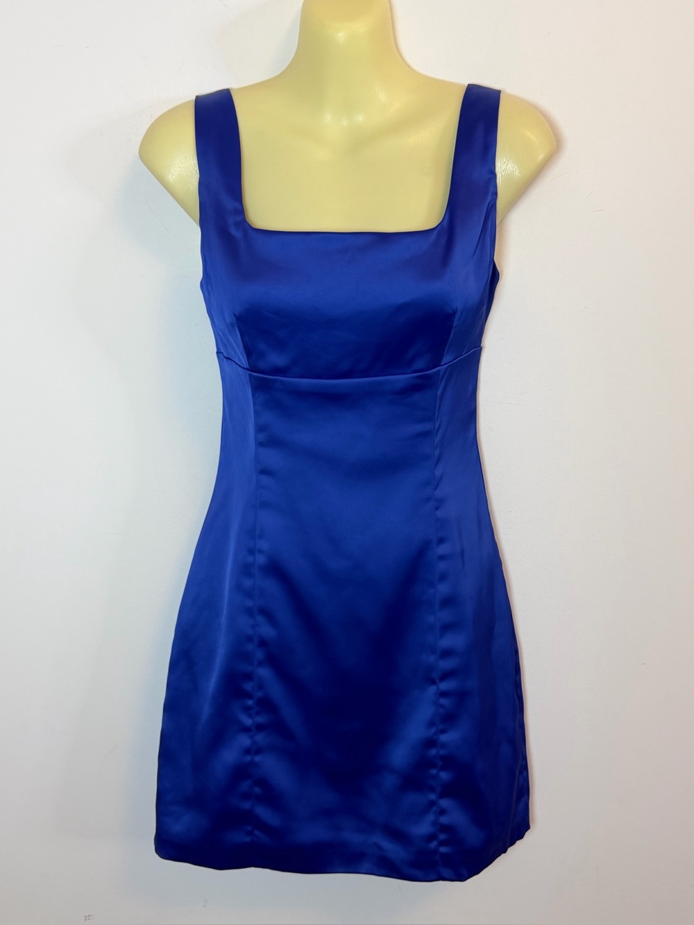 DO+BE Cobalt Blue Square-Neck Satin Mini Darby Dress